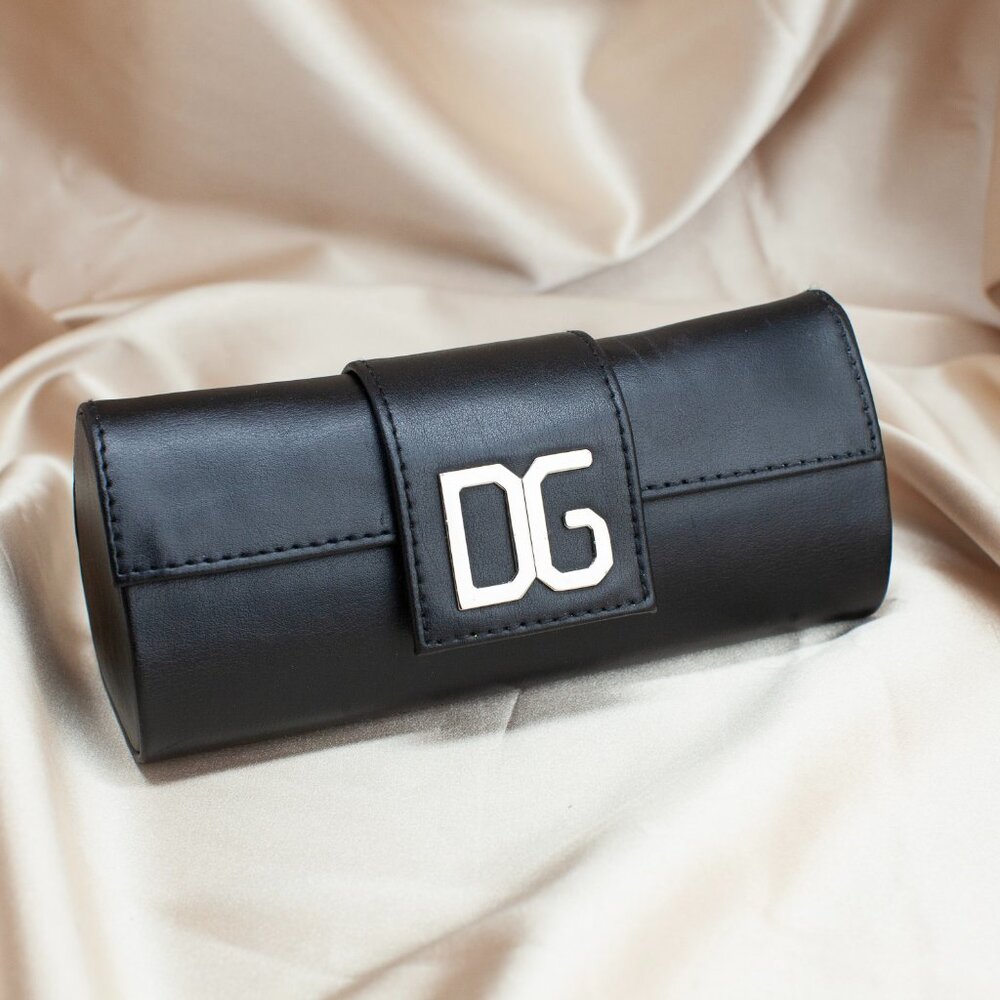 Dolce & Gabbana Black Leather Sunglasses Case Silver DG Logo Authentic